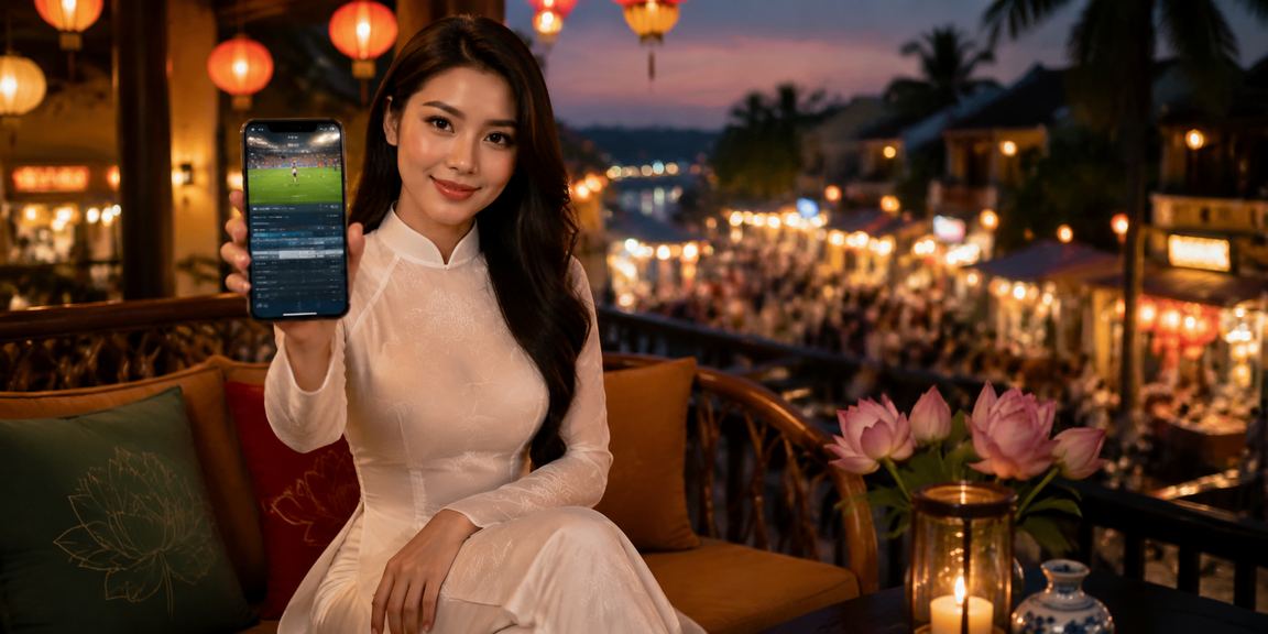 Người dùng tại Phú Quốc trải nghiệm cá cược thể thao trên điện thoại bên bờ biển